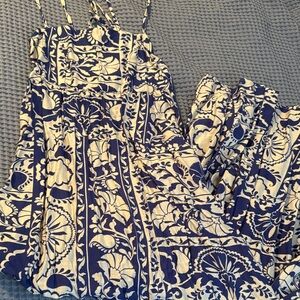 SHEIN Blue and White Backless Floral Maxi Dress